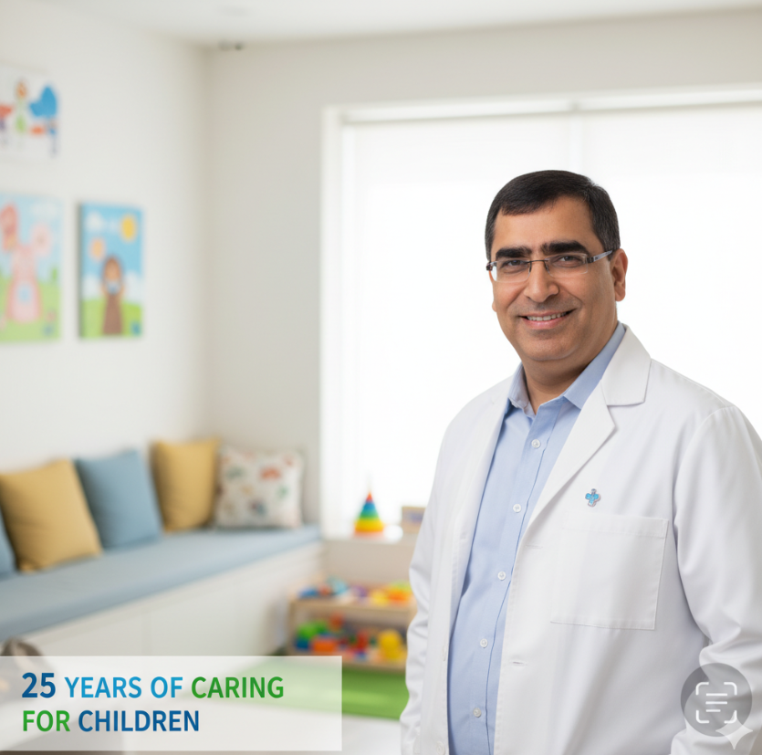 Paediatrician examining a smiling child at Shishu Child Care Clinic, Andheri East, Mumbai